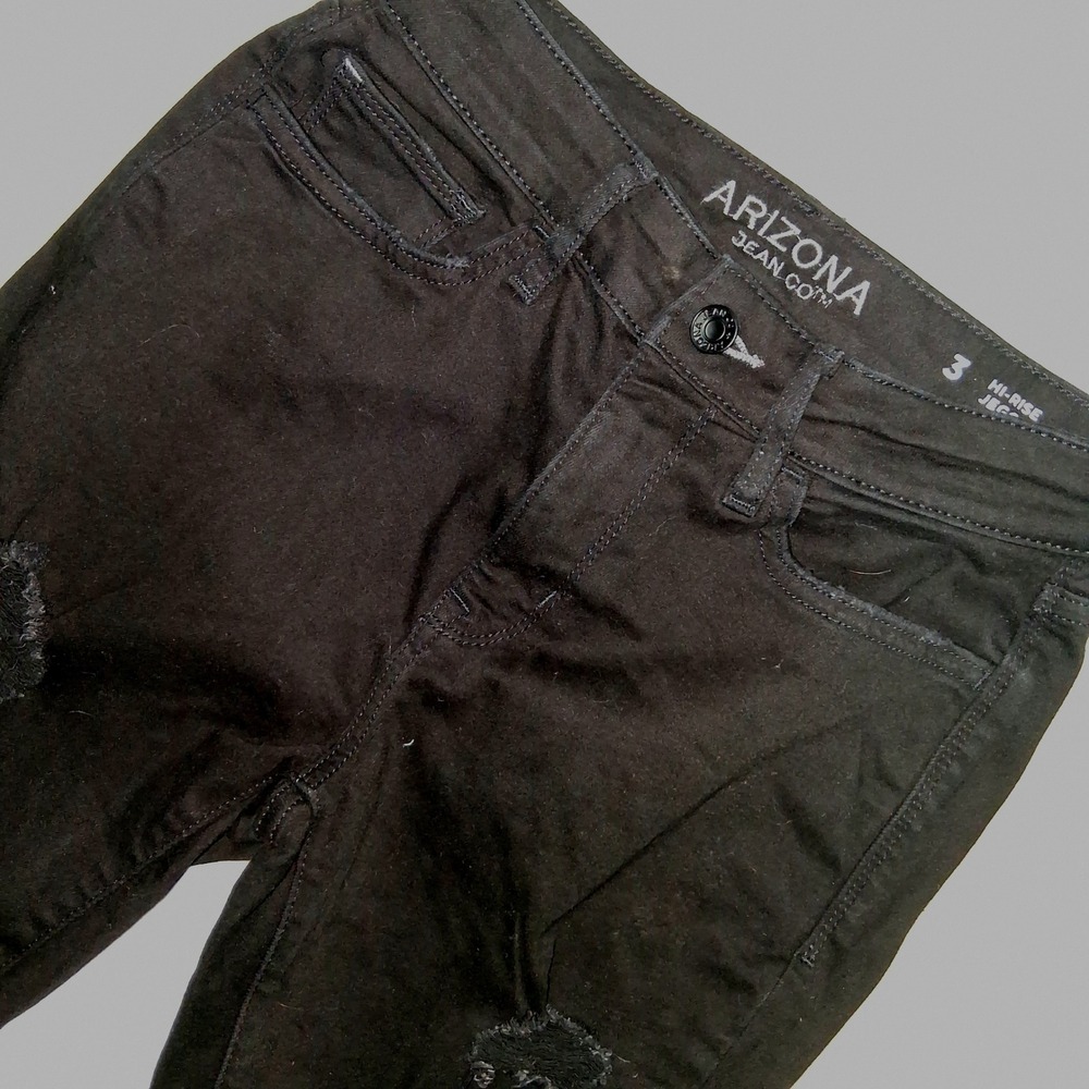 Arizona Jean Co. Black Distressed Ripped Hi-Rise Jeggings Size 3 Juniors